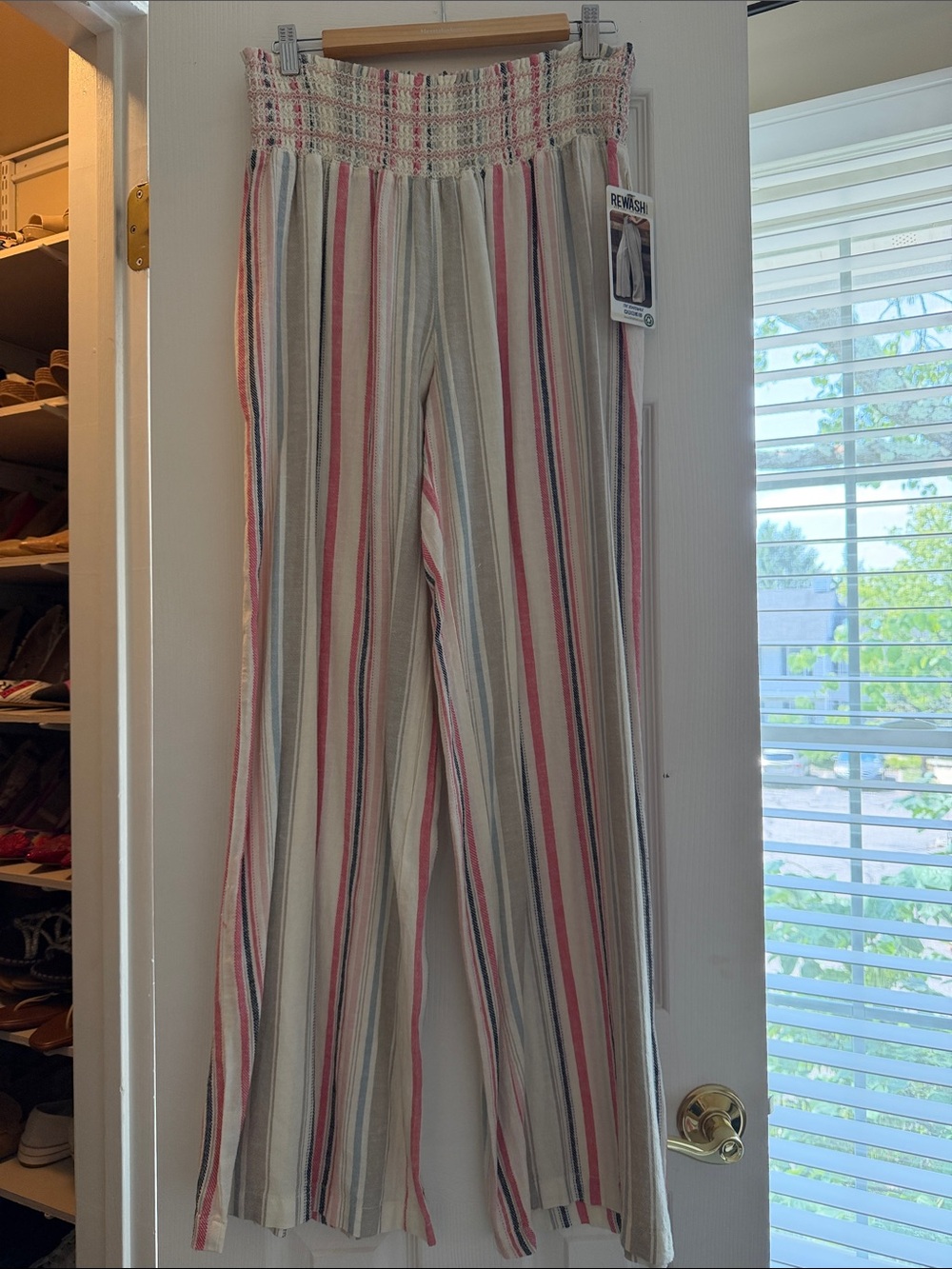 Rewash Striped Straight-Leg Pants in Cream, Pink & Gray